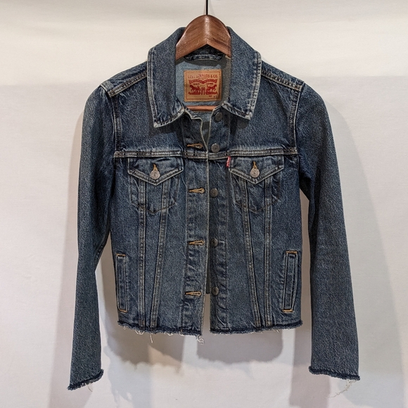 Levi's Cotton Denim Jeans Jacket with Lace Up Tie Details on Cuffs Size XS - Picture 2 of 12